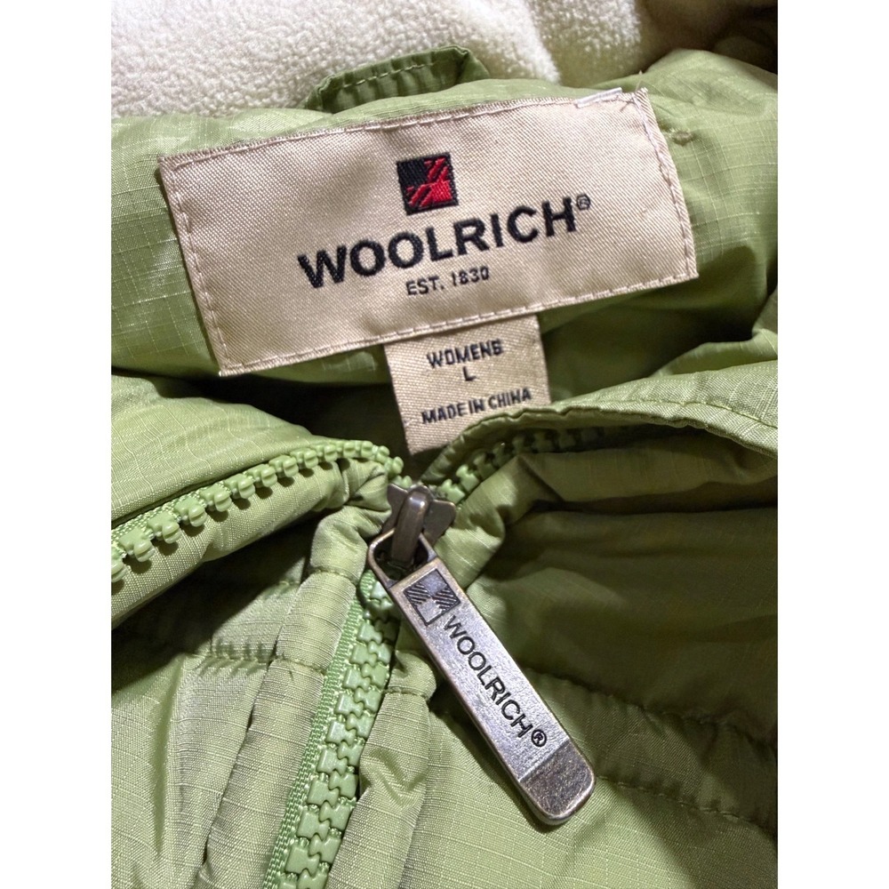 Woolrich Puffer Vest Womens L Green Gorpcore Granola Girl Light Willow Cabincore